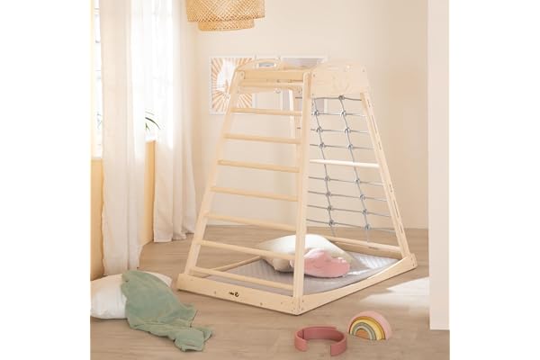 roba inomhus lektorn i trä – Montessori-klätterställning med ribbor & klätterrep – från 24 månader – med massivträ-gunga – belastning upp till 70 kg – natur