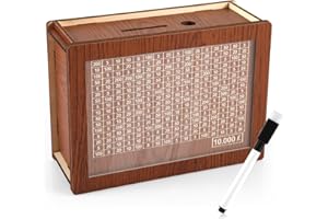 NQEUEPN Cash Vault Wooden Savings Box, Money Box with Counter Money Vault for Cash Wood Piggy Banks Money Saver Challenge Tin for Coin Banknote Gift for Kids Adults(Dark Brown, £10,000)