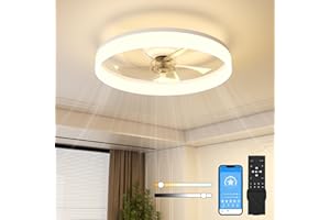 NIORSUN 50CM LED Ceiling Light with Fan and Remote & APP Control, Flush Mount Ceiling Fan, Stepless 6 Speeds,Quiet Dimmable Ceiling Light for Living Room（White）