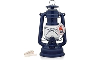 Feuerhand 276 Outdoor Hurricane Oil Lantern - German-Made Since 1893, Paraffin Lamp with Galvanized Steel, 300ml Tank, 20 Hour Burn Time, Safe for Hanging or Table Use, Kerosene Camping Light, Blue