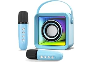 HUABAO Mini Karaoke Machine with 2 Wireless Microphones, Portable Bluetooth Singing Speaker with Lights for Kids & Adults, Child Karaoke Toys, Gift for Girls & Boys for Birthday, Home Party (Blue)