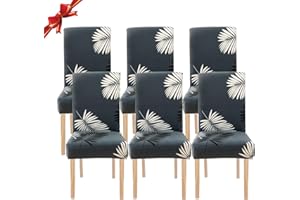 Jaotto Coprisedia Elasticizzati con Schienale 6 Pezzi, Fodere Coprisedie Universale per Sala da Pranzo Cucina, Moderno Coprisedia Lavabile Estraibile, Coperture per Sedie(Foglie Nere, 6 Pezzi)