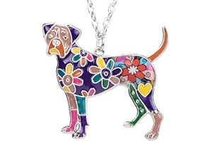 DOWAY Boxer Dog Alloy Pendant Necklace Chain Jewelry Gift with Floral Enamel for Women Girls