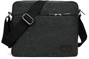 LOSMILE Vintage Canvas Messenger Sacs Sac Bandoulière Hommes .30cm (L) x 10cm (W) x 26cm (H), 26 Poches (Noir)