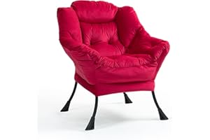 TIANSHU Sillon Relax de Terciopelo Sillones para el Salón, Butaca con Soporte para el Cuello Sillon Lectura Patas de Metal Butaca Dormitorio Sillón Tapizado (Rojo)