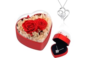 Beferr Valentines Eternal Flowers Rose Gifts for Women Wife Girlfriend Rose Birthday Gifts for Mum Grandma Preserved Real Rose with Necklace Gifts Idea on Valentine's Day Anniversary Thanksgiving Red