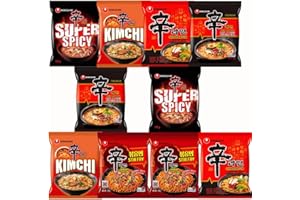 STARRY MART Nongshim SHIN Ramyun Korean Ultimate Spicy Ramen Bundle - Shin x 2, Red x 2, Kimchi x 2, Black x 2, Stir Fry x 2 (Pack of 10) HALAL