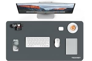 TECKNET Desk Mat Large - 800x400mm Double-Sided Leather Desk Pad, Ultra Thin Large Mouse Pad, Waterproof Pad for Computer, Wipeable Laptop Protector Mat for Office and Home (Grey)