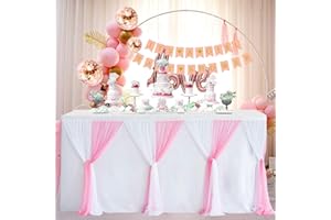 HBBMAGIC DIY Tüll Tischrock Weiß+Rosa, 275cm×76cm Party Dekoration Tüll Tischröcke für Hochzeit Geburtstag Taufe Babyparty Bankett