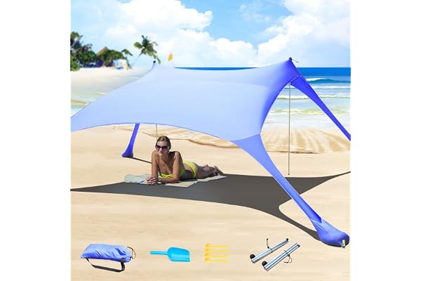CUUPO Tente de plage de 2,1 x 2,1 m, protection UV UPF50+, petite tente d'extérieur avec 2 poteaux pour camping, plage, pêche, arrière-cour et pique-niques, bleu roi
