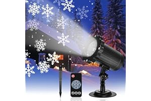ROVLAK Proiettore Luci Natale Esterno, Proiettore Fiocchi Neve con Telecomando & 3 Timer, Decorazione Natalizia Interno Esterno Impermeabile IP65 per Giardino D'Inverno Festa