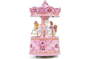MS. WENNY Handmade Carousel Music Box, Hand-Painted Resin, Rotating Horses & Colour-Changing LED Lights, Gift for Girls, Wife, Daughter, Mum, Birthday & Christmas, Plays Castle in the Sky Tune