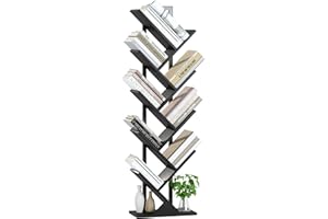 Yusong Tree Bookshelf, Floor Standing Bookcase with Steel Pipe for Living Room Bedroom, Organizer Shelves for Home Office (Black, 9 Tier)