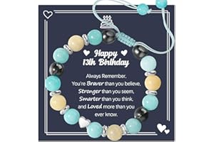 SFONI Birthday Gifts for 7-16 Year Old, Zebra Natural Stone Bracelet Adjustable Elastic Bead Bracelet for Daughter Granddaughter Sister Niece Friend on Birthday Graduation with Message Card Gift Box