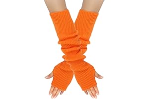 AWOCAN Long Fingerless Gloves Soft Winter Warm Gloves Winter Knit Arm Warmers Thumb Hole Gloves Knitted Warm Weaving Gloves