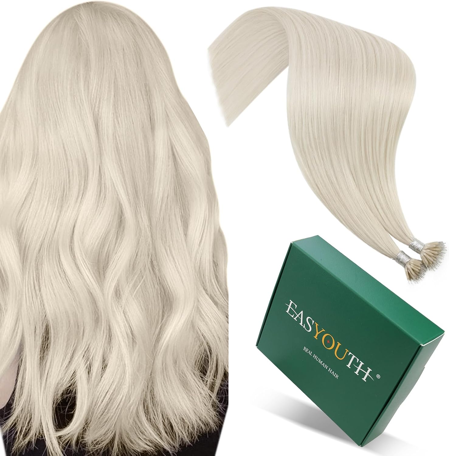 Easyouth Nano Hair Extensions Real Human Hair Blonde Nano Beads Hair Extension Human Hair Platinum Blonde Nanos Loop Hair Extensions Pre Bonded for Natural Look 14 Inch 50g 1g/Strand #1000