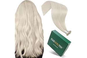 Easyouth Nano Beads Hair Extensions Human Hair Blonde Nanos Ring Hair Extensions Real Hair White Blonde Human Hair Extension Nano Cold Fusion for Women 16 Inch 50g/50s #1000