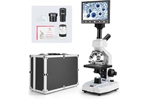 Vabiooth Constant Temperature Lab Monocular Compound Microscope 40X-2500X Magnification with 7" LCD Screen 5MP E-Eyepiece, Adjustable Thermostat Mechanical Stage for Husbandry, Pet Hospitals,Farms