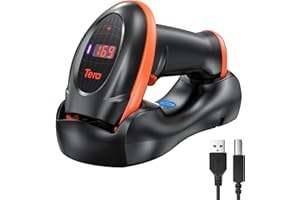 Tera Escáner de código de Barras con Sensor de Imagen de píxeles Altos 2D 1D QR Inalámbrico 2.4 GHz + Cable USB con estación de Carga y Contador Escáner de Imagen Digital HW0008