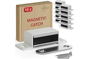 LouMaxx Strong Door Magnets - Holding Force 4kg - Set of 10 in White – Magnetic Door Catch – Cabinet Magnets – Magnetic Cupboard Catches – Wardrobe Magnetic Door Catch