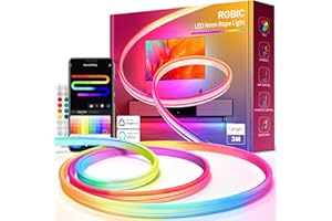 Beaeet Striscia LED Neon RGBIC 3M con Controllo App Tuya, Compatibile con Alexa, IP65 Impermeabile, Sincronizzazione Musicale, per Camera, Gaming, Feste e Decorazioni Natalizie