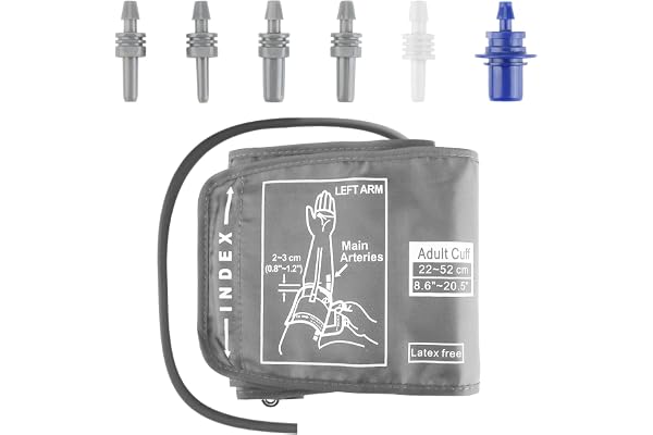 Brassard Tensiomètre de Remplacement 22-52cm Brassard Tensiometre Electrique Tension Bras Grande pour Adultes Avec 6 Connecteurs, Compatible avec la Plupart des Tensiomètres (Très Grand-Gris)