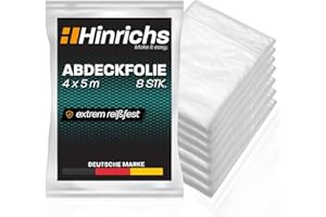 Hinrichs Abdeckfolie 8er Set à 4x5m - 160m² Malerfolie extra stark & transparent - Schutzfolie für Möbel & Böden - Maler Zubehör Plastikfolie zum abdecken - HDPE Folie mit 7my Stärke