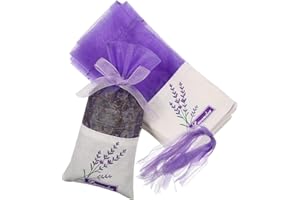 MKVZIYE 20 Pezzi Sacchetti per Lavanda con Nastri Viola, Sacchetti Organza Grandi Profumati Vuoti in Cotone per Spezie ed Erbe