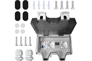TECHEXTRA Scatola di distribuzione a parete con contatore di corrente da 230 V, distributore di corrente impermeabile, IP66 con interruttore Fi 16 A e presa, 8 moduli per interni ed esterni