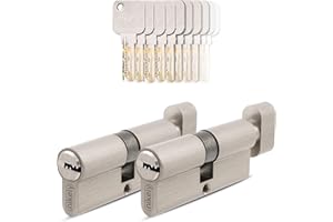 GERCAR Pro 2x Knaufzylinder 30/30 gleichschließend Set 2 Schließzylinder mit Knauf inkl. 10 Schlüssel - 60 mm Türschloss Zylinderschloss 2er Zylinder - Länge: 60mm, A:30 B:30 - Messing matt massiv