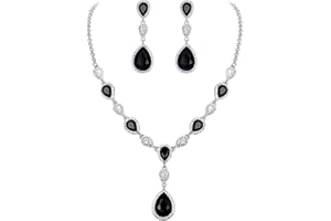 Clearine Wedding Bridal Cubic Zirconia Teardrop Y Necklace and Earrings Jewellery Set for Women