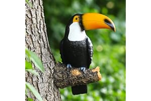 NORHOR Tucano di realistico,Statue da giardino, ornamenti da giardino in resina, falso uccellini, per giardino, animali, da appendere, decorazione pastorale, decorazione per esterni. (Giallo)