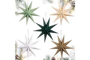 SUNBEAUTY Sage Green 9-Pointed 12 Inch Paper Star Lanterns Christmas Hanging Lamp Paper Decorations Shade Wedding Birthday Christmas Home Party Decorations