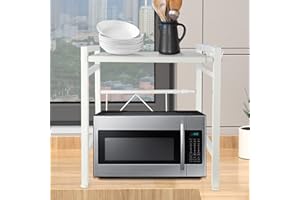 DDMINE Ausziehbare Halterung für Mikrowellen mit schwerer Belastung, Halterung für Küchenregal, Mikrowelle, höhenverstellbar, Mikrowellenregal mit 2 Ebenen aus Karbonstahl (Weiß, 2 Stück)