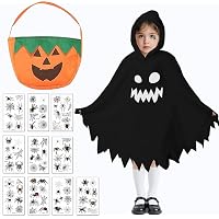 Costume Halloween Bambino Fantasma Con Mantello E Borsa Zucca - Vestito Per Bambini 5-12 Anni