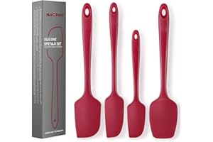 NoChoX 4 Pezzi Spatole in Silicone, Resistente al Calore 500 °F, Spatola da Cucina Utensili con Anima in Acciaio, Senza BPA, Antiaderente, Spatula Silicone per Mescolare, Cuocere e Cucinare, Rosso