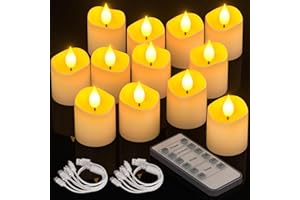 PChero Velas de té LED recargables con temporizador y mando a distancia, 12 unidades de velas votivas LED eléctricas parpadeantes sin llama con función de temporizador para Halloween Año Nuevo
