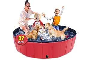 CACSPS Faltbarer Hundepool, 221 x 30,5 cm, Kinderpool mit Hartplastik, rutschfeste Hundebadewanne für den Außenbereich, Hinterhof, Faltbarer Hundepool für Kinder, Hunde, Haustiere (rot)