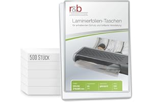 R&B 500 Stück PREMIUM Qualitäts Heiß-Laminierfolien aus BESTER Verarbeitung A4 (216 x 303 mm) in 2x 80 MIC, OHNE WASSERZEICHEN - Für Dokumente, Fotos oder Karten – Wasserfest, unzerreißbar in Glänzend