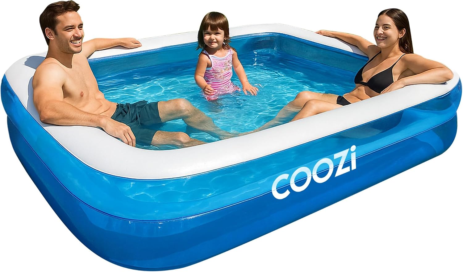COOZi Paddling Pool – 2.6M Large Inflatable Pool for Kids, Toddlers & Adults, Durable Outdoor Swimming Pools with Self-Adhesive Repair Patch, Rectangle Pools for Summer Fun