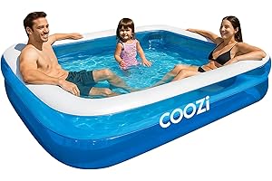 COOZi Paddling Pool – 2.6M Large Inflatable Pool for Kids, Toddlers & Adults, Durable Outdoor Swimming Pools with Self-Adhesive Repair Patch, Rectangle Pools for Summer Fun