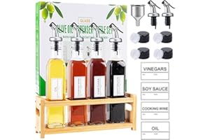 Fiambrera Bouteille Huile Olive et Vinaigre 250ml 4Pcs, bec verseur huile d'olive Distributeur Verre pour BBQ Cuisine Salade (250ml)