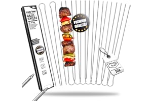 COM-FOUR® 10x spiedini per griglia con manico - doppio spiedo per barbecue da 31 cm in acciaio inossidabile 430 - spiedini shashlik con doppi denti (10 pezzi - tondo in acciaio inossidabile)