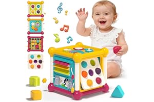 IMAGIBOX Activity Cube Baby Toy, 6-in-1 Montessori Educational Cube with Shape Sorter, Music Busy Board, Pop up Bubble - Sensory Toy for 6-12 Months Toddler, Interactive Toys & Birthday Gifts for 1 Year Old