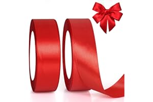 GXFCING Geschenkband Rot 25mm Breit, 46 Meters Satinband Schleifenband Rotes Ribbon für Geschenkverpackung, Bastelarbeiten, Weihnachten, Geburtstag, Taufe, Hochzeit