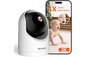 Tenda Telecamera Wi-Fi Interno 2K, Sorveglianza 360°, Rilevamento di Persone, Movimento e Notifiche, Webcam di Sicurezza per Bambini, Anziani, Visione Notturna, 2.4 GHz, Wi-Fi 6, CP3 V3.0
