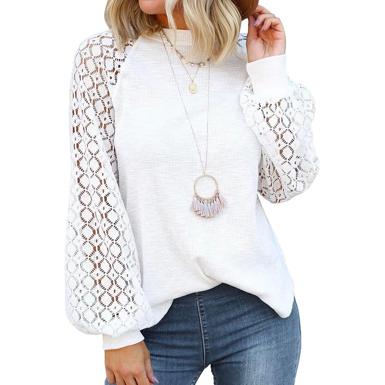 Chemisier Femme Manches Longues En Dentelle - Col En V, Coupe Ample - Taille S à 2XL - Pour Bureau, Sortie, Quotidien