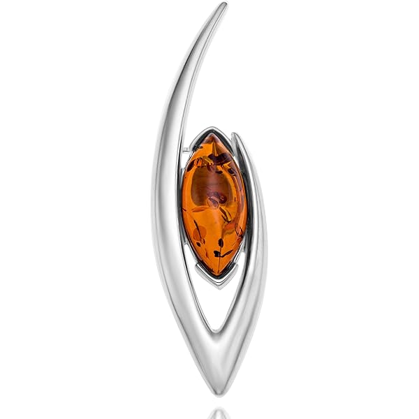 Broche Ambre Sur Support Argent – Bijou Ancien, Pierre Naturelle, Occasion