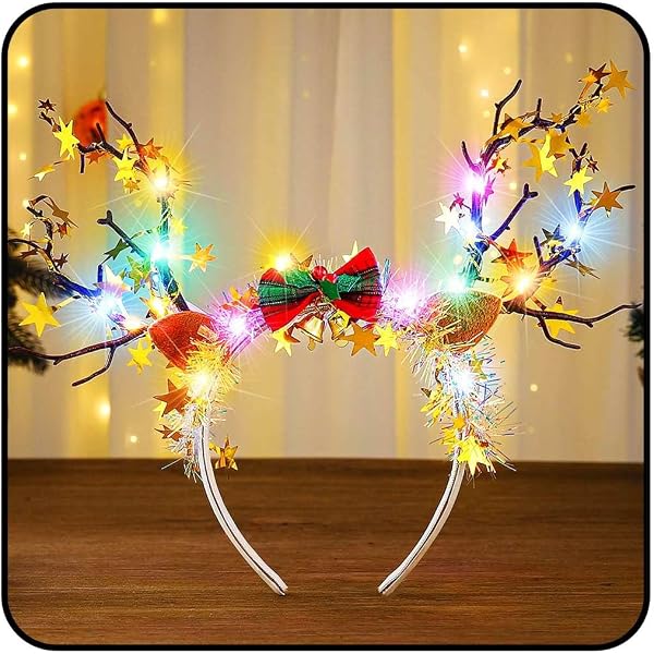 Leuchtendes Weihnachts-Stirnband Mit LED-Lichtern & Glitzernden Hirschohren