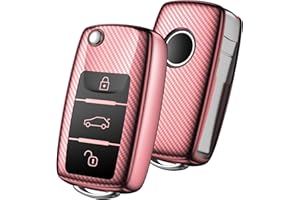OATSBASF Car Key Cover Compatible with VW,Key Protective Case for VW Golf 4 5 6 Polo Skoda Seat TPU Silicone 3 Buttons Box (Rose gold-Stripe)